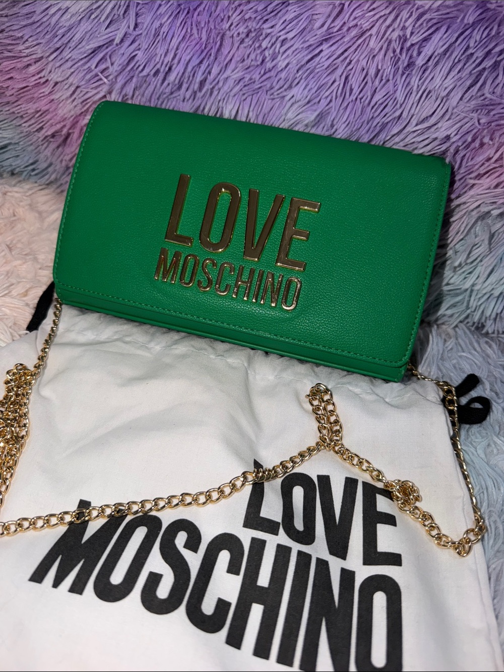 Love Moschino Green Crossbody with Gold Logo and Chain